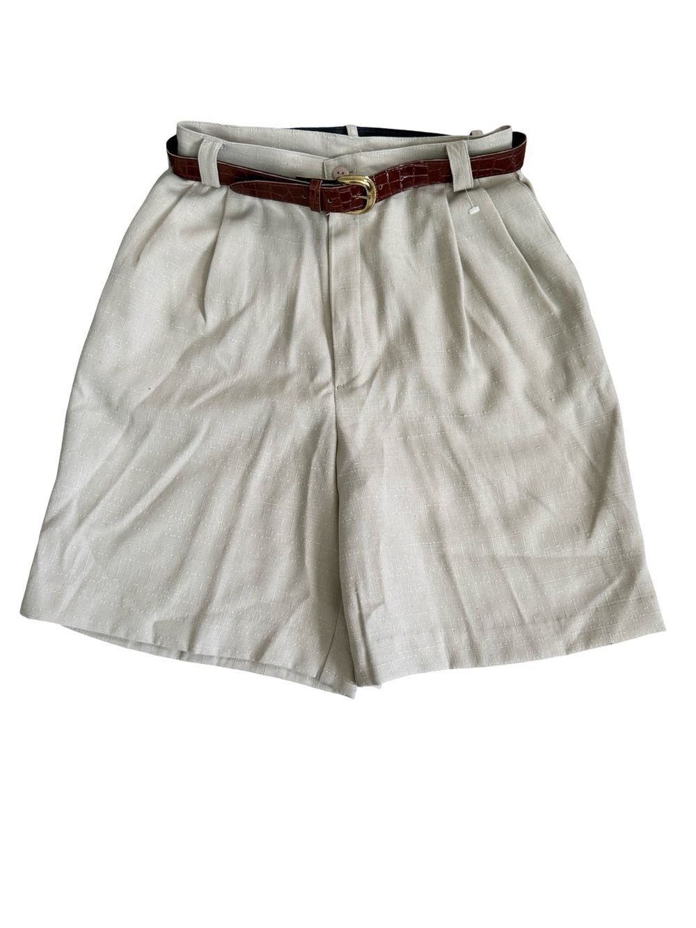 croft & barrow Cream Flat-Front Womens Shorts with Brown Belt